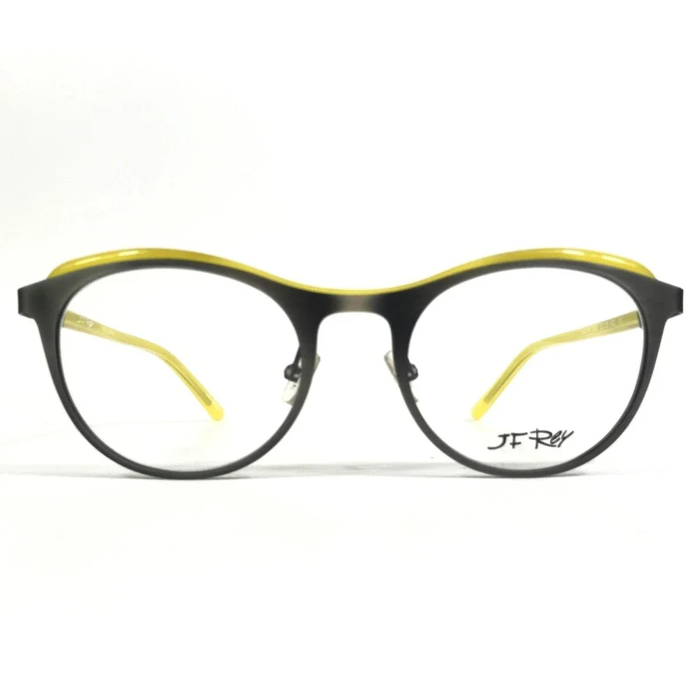 JF Rey Eyeglasses Frames JF2790 1550 Brushed Silver Yellow Cat Eye 50-20-143